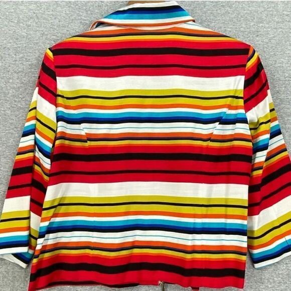 Mishca Large Red Yellow Striped Full Zip 3/4 Sleeve Colorful Women’s Jacket - Picture 5 of 11